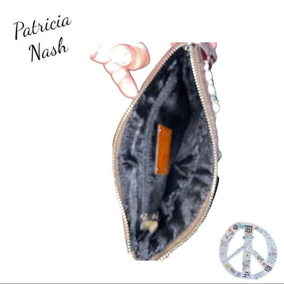 PATRICIA Nash CASSINI feather & chunky rhinestone beaded wristlet Berry Red. NWT - Picture 8 of 11